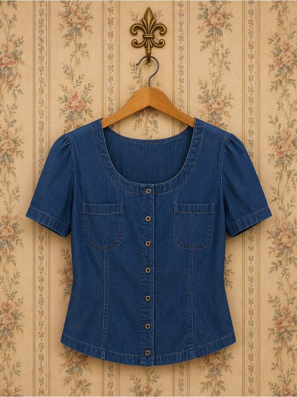 Leslie Fay vintage boho chic bohemian denim jean crop top 14